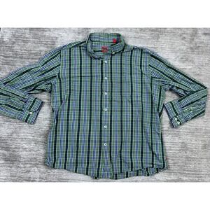 Izod Mens Shirt XL Green Plaid Long Sleeve Button Down Slim Fit Cotton